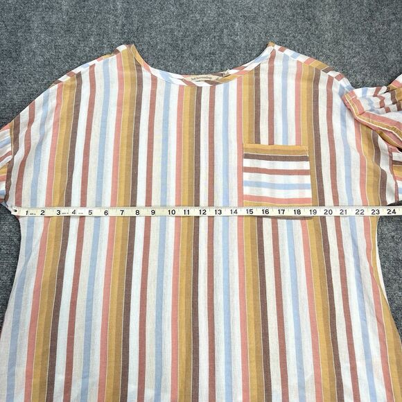 Soft Surroundings Enyo Striped Top Womens Large Roll Tab Sleeve Cotton Tencel - Picture 9 of 12